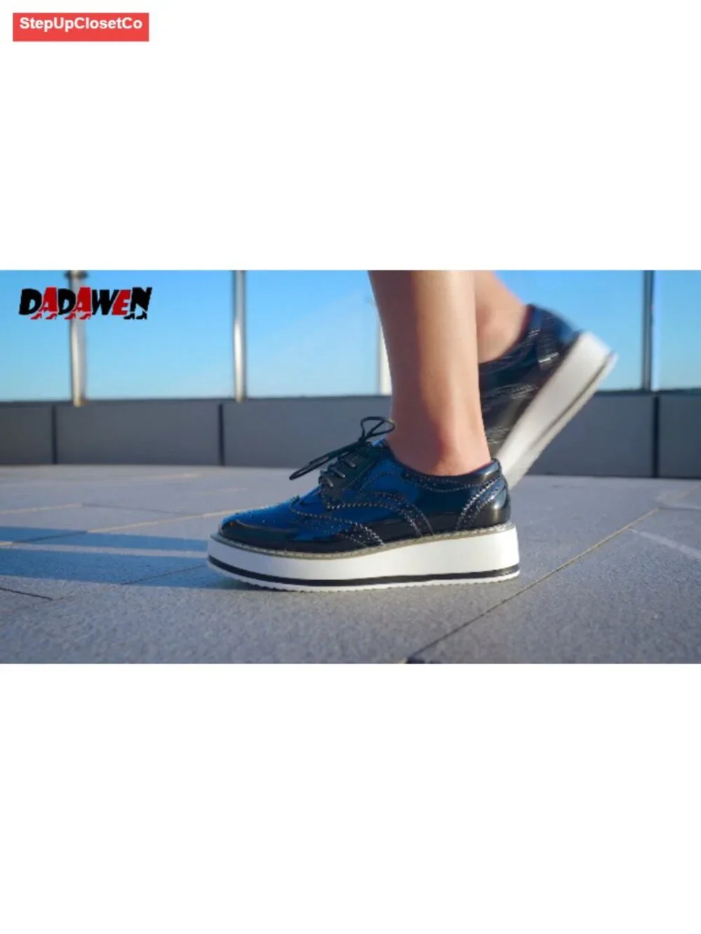 Platform Lace-Up Wingtip Oxfords Leather Square Toe Shoe